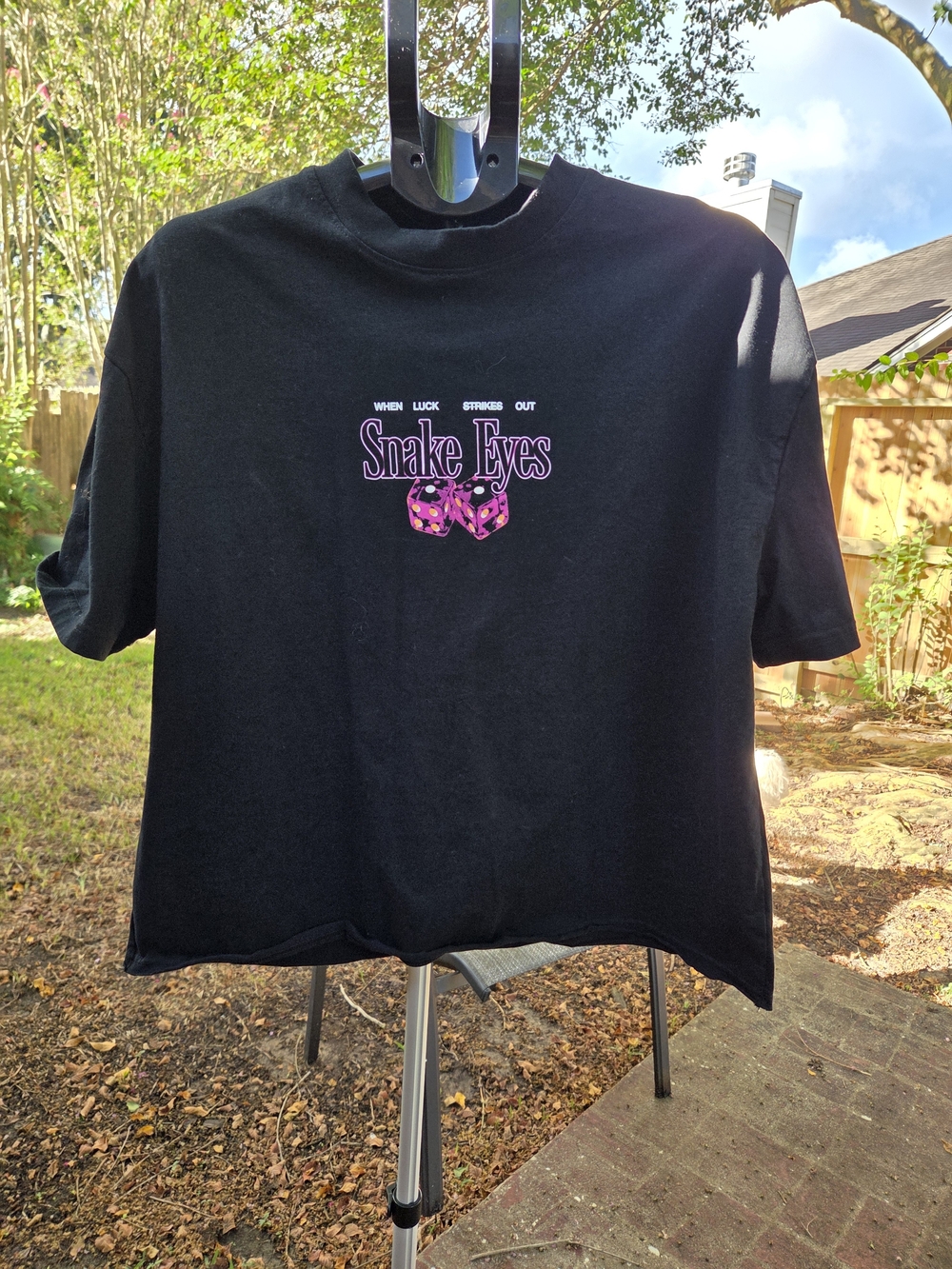 PacSun Black Tee with Pink Dice Snake Eyes Graphic L